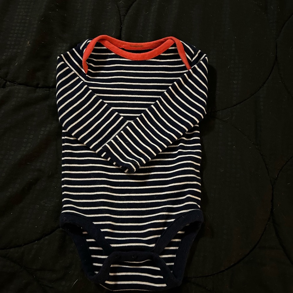 BabyGap Striped Onesie with Coral Trim, Sz 6-12mos